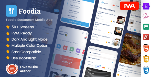 Foodia – Food Restaurant Mobile App Template ( Bootstrap 5 + PWA )