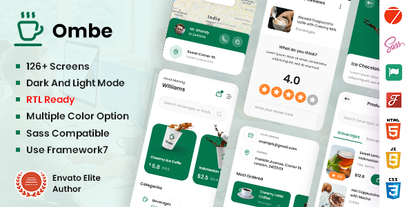 Ombe – Coffee Shop Mobile App Template