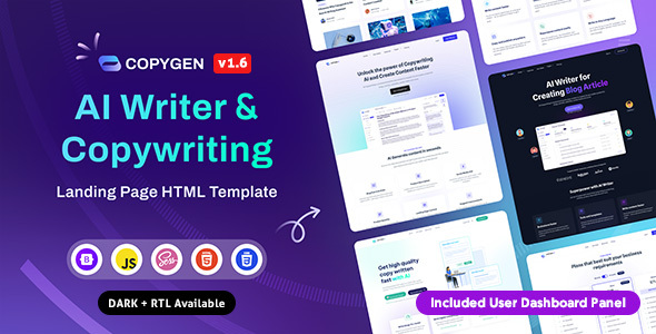 CopyGen – AI Writer & Copywriting Landing Page HTML Template