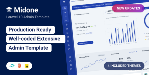 Midone – Tailwind 4 Laravel 11 Admin Dashboard Template + HTML Version
