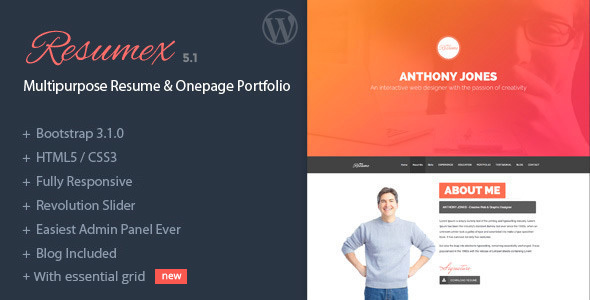 ResumeX – Resume & One Page Portfolio WordPress Thmee