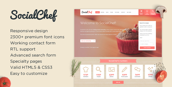 SocialChef – Social Recipe HTML Template