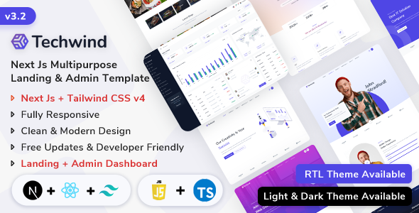Techwind – NextJs Multipurpose App, Saas & Software Landing & Admin Dashboard Template