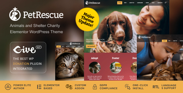 Pet Rescue – Animals and Shelter Charity WP Theme