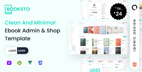 Booksto – Ebook Shop Website & Admin Template (VueJS, HTML)