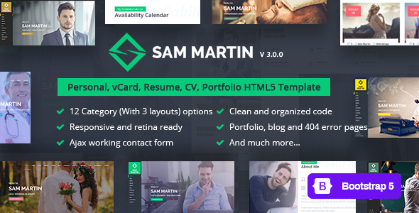 Sam Martin – Personal vCard Resume HTML Template
