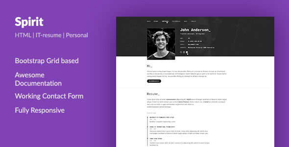SpirIT – Portfolio & Resume HTML Template for Developers, Programmers and Freelancers.