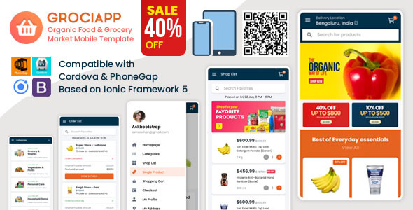 Grociapp – Organic Food & Grocery Market Mobile Template