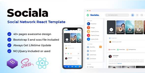 Sociala – Social Network App React Template