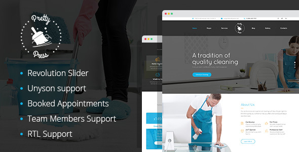 PrettyPress – House Cleaning Service WordPress Theme