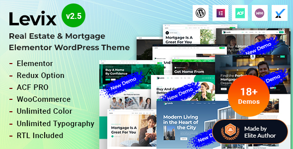 Levix – Real Estate & Mortgage Elementor WordPress Theme