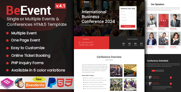 BeEvent – Single or Multiple Event & Conference HTML5 Template