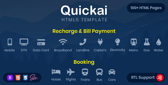 Quickai – Recharge & Bill Payment, Booking HTML5 Template
