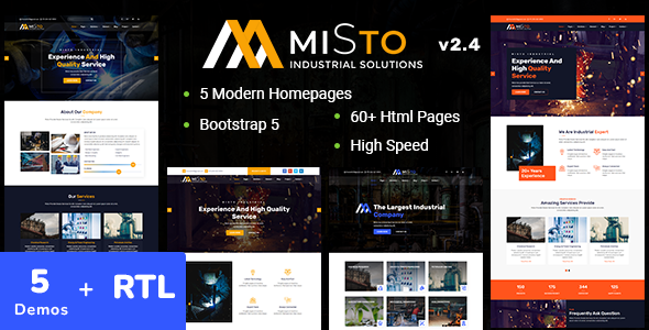 Misto – Factory and Industrial Bootstrap5 Template + RTL Support