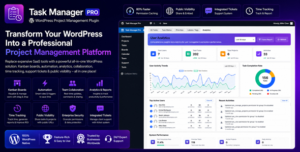 Task Manager Pro – WordPress Project Management Plugin with Team Collaboration & Time Tracking