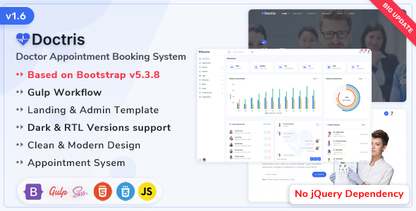 Doctris – Doctor Appointment Booking System Landing & Bootstrap 5 Admin Dashboard Template