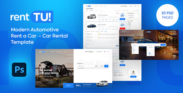 rentTU! Modern Rent a Car – Car Rental PSD Template