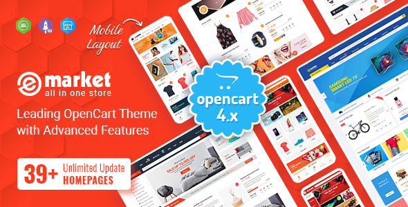 eMarket – Multipurpose MarketPlace OpenCart 4 Theme (39+ Homepages & Mobile Layouts Included)