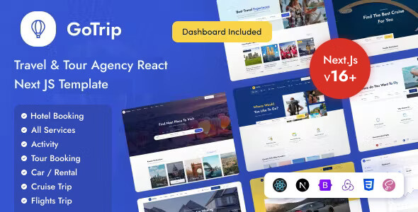 GoTrip – Travel & Tour Agency React NextJs Template