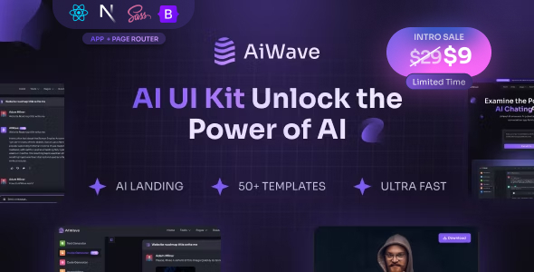 Aiwave – AI SaaS Website + Dashboard React NextJS UI Kit
