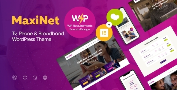 MaxiNet – Broadband & Telecom Internet Provider WordPress Theme + Elementor