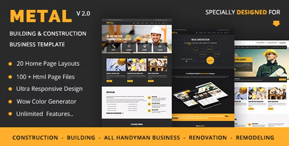 Metal – Mobile Friendly Building & Construction Business HTML Template