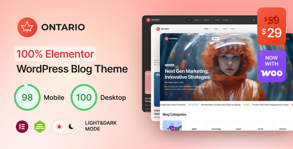 Ontario – 100% Elementor Blog WordPress Theme