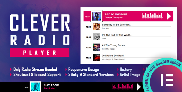 CLEVER – HTML5 Radio Player With History – Shoutcast and Icecast – Elementor Widget Addon