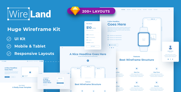 Wireland – Wireframe Library for Web Design Projects – Sketch Template