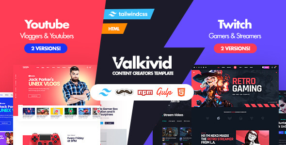 Valkivid – Tailwind CSS Content Creators HTML Template