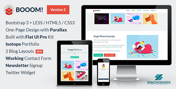 Booom! – One-Page Flat UI Pro Bootstrap 3 Template