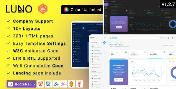 LUNO – Bootstrap 5 Responsive Admin Dashboard Template