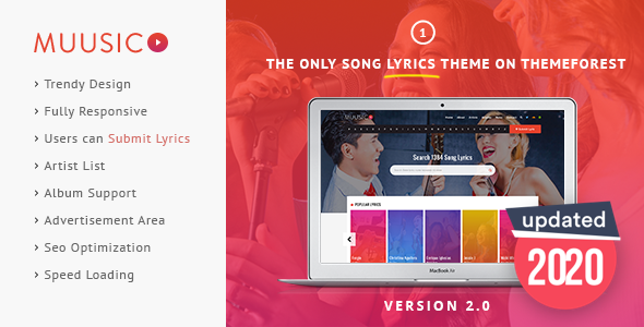 Muusico – Song Lyrics WordPress Music Theme