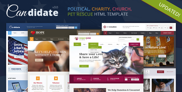 Candidate – Political, Nonprofit, Church, Pet Rescue HTML Theme