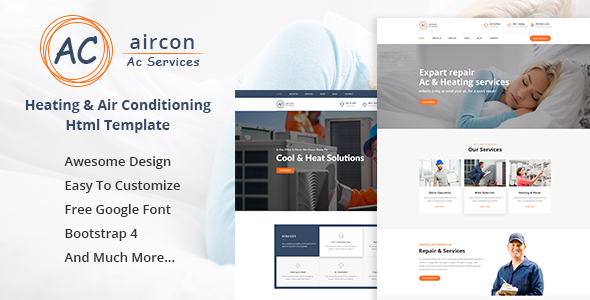 Aircon – Air Conditioning & Heating Bootstrap 4 Template