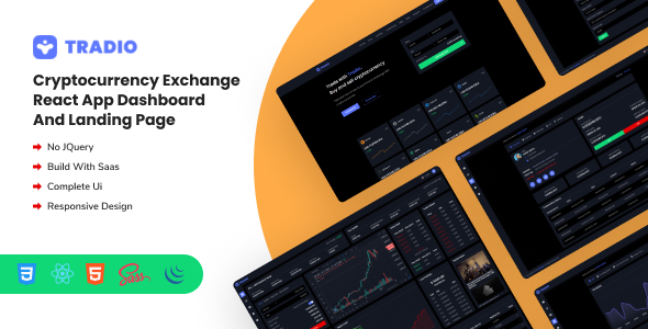 Tradio – Cryptocurrency Exchange React App Dashboard + Landing Page