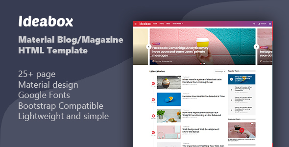 Ideabox – Material Blog/Magazine HTML Template