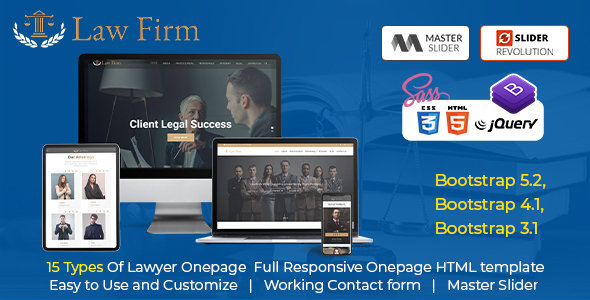 Responsive Website Template Law Firm – One Page