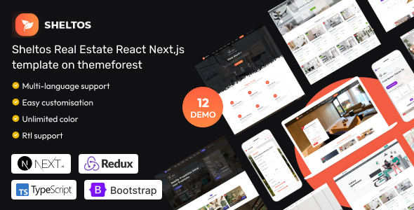 Sheltos – Real Estate React Next Js with Redux Toolkit , React Hooks & API Routes Template