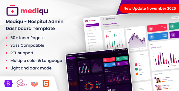 Mediqu – Hospital Admin Dashboard Template Dark-Light with RTL