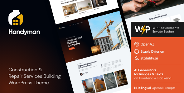 Handyman – Fixing and Repair Services Building WordPress Theme