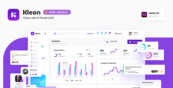 Kleon – Clean Admin Panel Dashboard UI Template Adobe XD