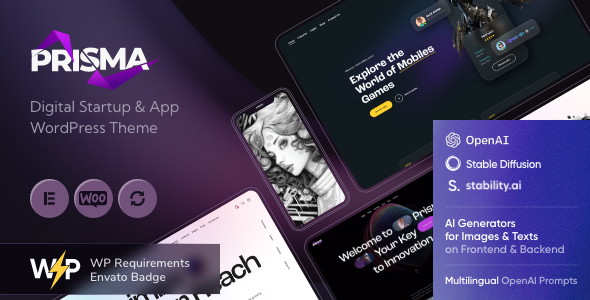 Prisma – Digital Startup & App WordPress Theme + AI