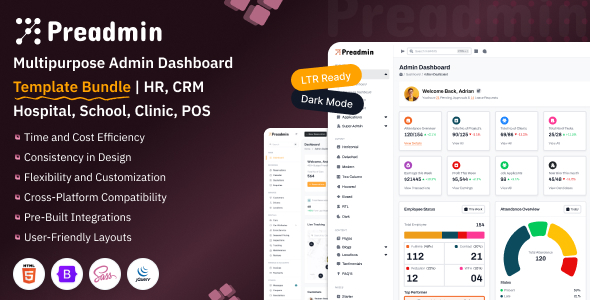 Preadmin Pro – Multi Industry Enterprise Admin Dashboard Bundle (HR, CRM, POS & ERP)
