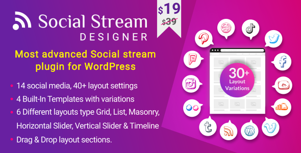 Social Stream Designer – Instagram Facebook Twitter Feed – Social media Feed Grid Gallery Plugin
