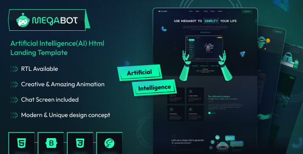 Megabot – AI Writer & Copywriting Landing Page HTML Template