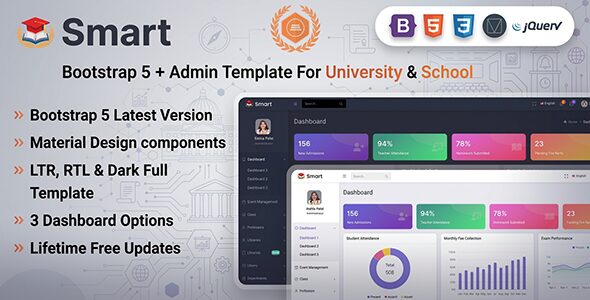 Smart – Bootstrap 5 Material Design Admin Dashboard Template for University, School & Colleges