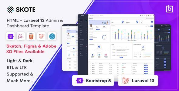 Skote – HTML & Laravel 13 Admin Dashboard Template + Sketch