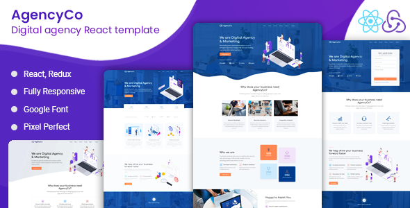 AgencyCo – React Digital Agency and Marketing Template