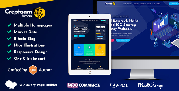 Creptaam – Bitcoin, ICO Landing and Cryptocurrency WordPress Theme